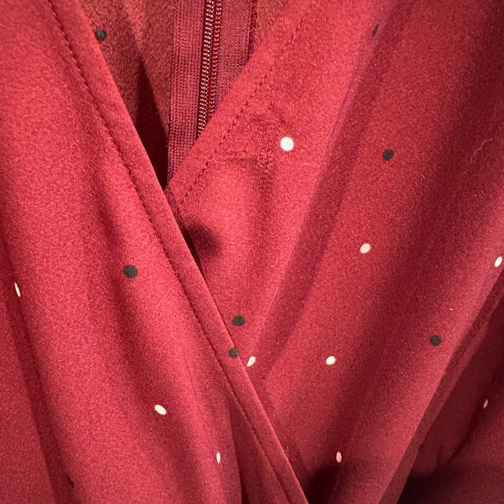 LOFT size 16 polka dot Burgundy Wrap Dress - Picture 4 of 5